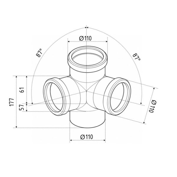 Хрестовина каналізаційна двоплощинна Ostendorf-OSMA HT-System PLUS 110/110/110/110×87°