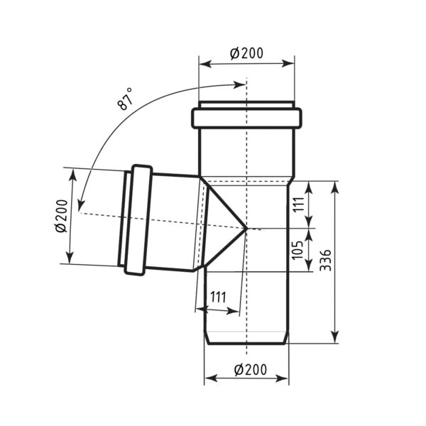 Тройник канализационный Ostendorf-OSMA KG System d200/200/200×87° Трійник каналізаційний Ostendorf-OSMA KG System d200/200/200×87°